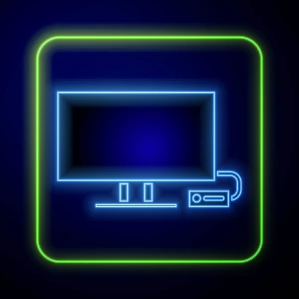 Gloeiende Neon Smart Icoon Geïsoleerd Blauwe Achtergrond Televisieteken Vector Illustratie — Stockvector