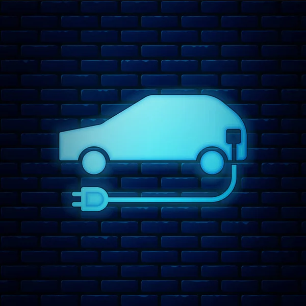 Gloeiende Neon Elektrische Auto Elektrische Kabel Plug Opladen Icoon Geïsoleerd — Stockvector