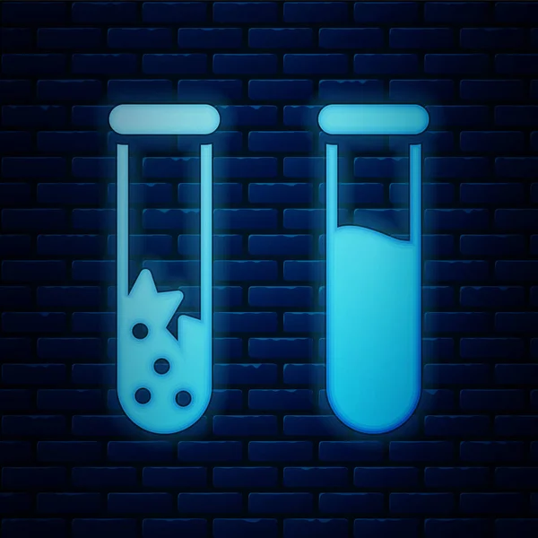 Glowing Neon Test Tube Flask Chemical Laboratory Test Icon Isolated — Stock Vector