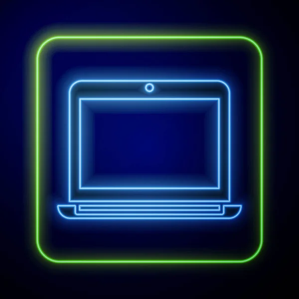 Lumineux Néon Icône Ordinateur Portable Isolé Sur Fond Bleu Ordinateur — Image vectorielle