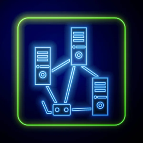 Icona Rete Neon Incandescente Isolata Sfondo Blu Rete Portatili Connessione — Vettoriale Stock