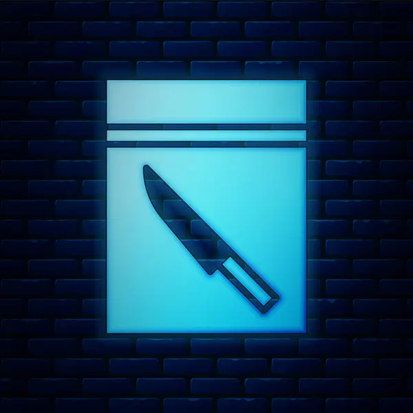 Žhnoucí Neonový Sáček Důkazy Ikona Nože Izolované Pozadí Cihlové Zdi — Stockový vektor
