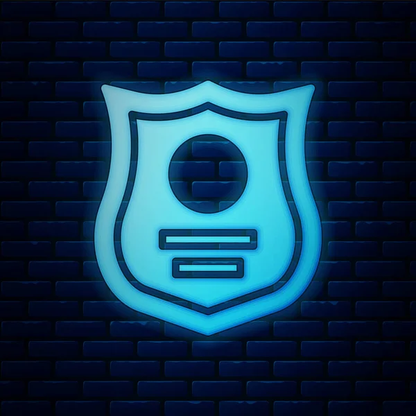 Planoucí Neonový Policejní Odznak Izolovaný Pozadí Cihlové Zdi Značka Šerifa — Stockový vektor