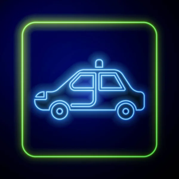 Glowing Neon Police Car Police Flasher Icon Isolated Blue Background — Stock Vector
