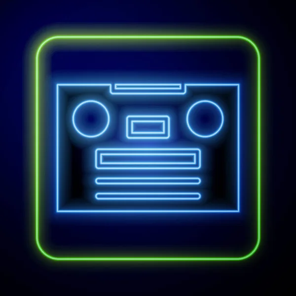 Leuchtendes Neonfarbenes Retro Tonbandsymbol Isoliert Auf Blauem Hintergrund Vektorillustration — Stockvektor