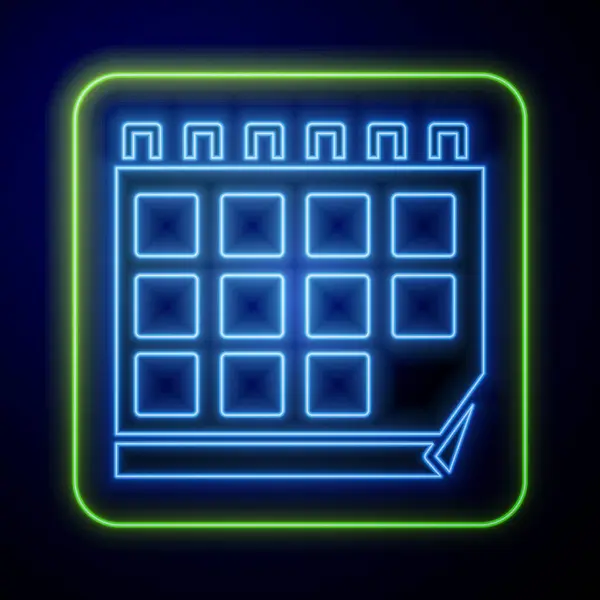 Icona Luminosa Neon Calendar Isolata Sfondo Blu Simbolo Promemoria Evento — Vettoriale Stock