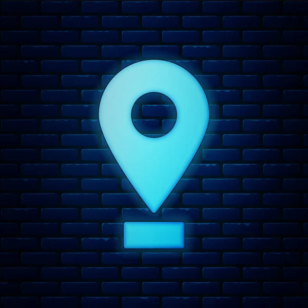 Icona Luminosa Neon Mappa Pin Isolato Sfondo Muro Mattoni Navigazione — Vettoriale Stock