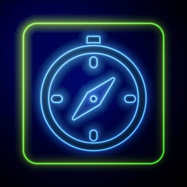 Leuchtendes Neon Kompass Symbol Isoliert Auf Blauem Hintergrund Windrose Navigationssymbol — Stockvektor