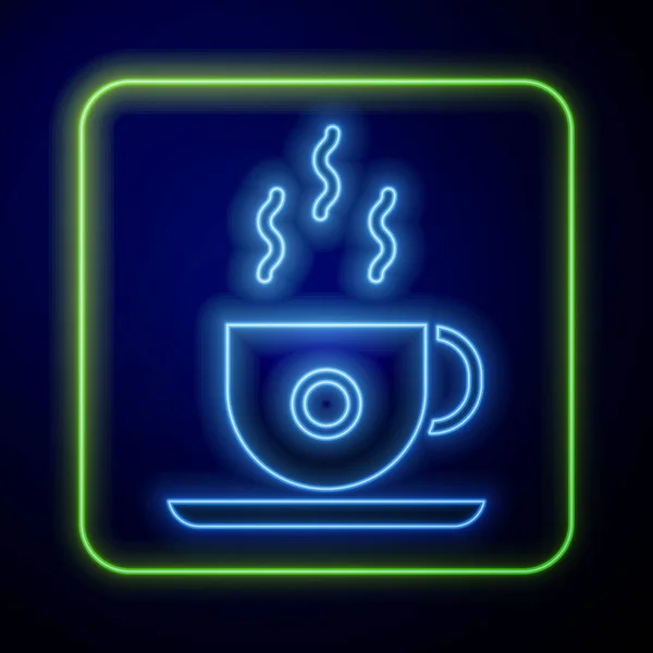 Сяючий Неоновий Значок Чашки Кави Ізольовано Синьому Фоні Чайна Чашка — стоковий вектор