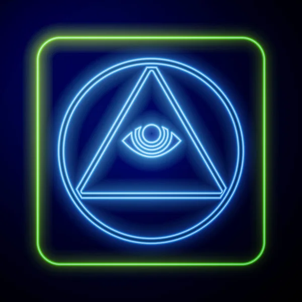 Glowing Neon Masons Symbol All Seeing Eye God Icon Isolated — Stock Vector