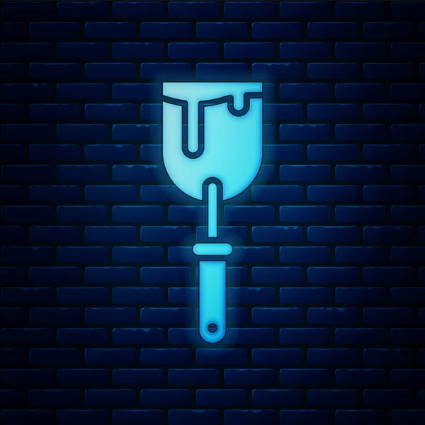 Glowing Neon Putty Knife Icon Isolated Brick Wall Background Spatula — 스톡 벡터