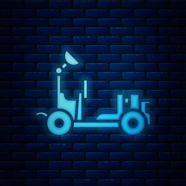 Glowing Neon Mars Rover Icon Isolated Brick Wall Background Space — ストックベクタ