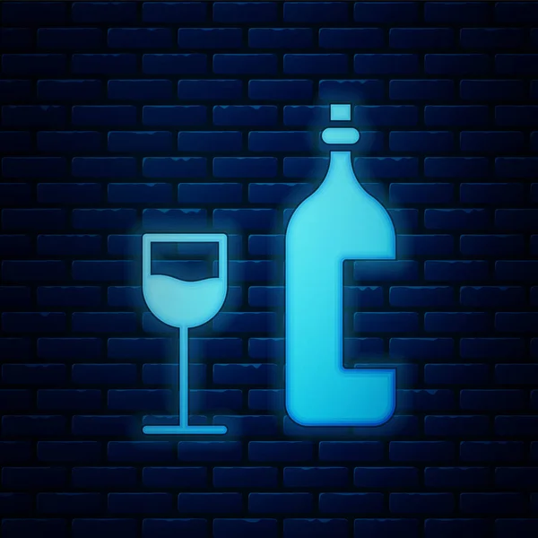 Fluo Lumineux Bouteille Vin Avec Icône Verre Vin Isolé Sur — Image vectorielle