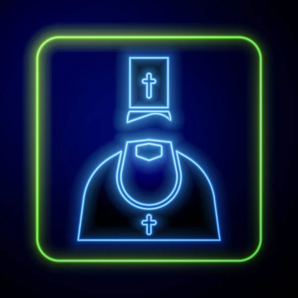 Glowing Neon Priest Icon Isolated Blue Background Vector Illustration — Stock Vector