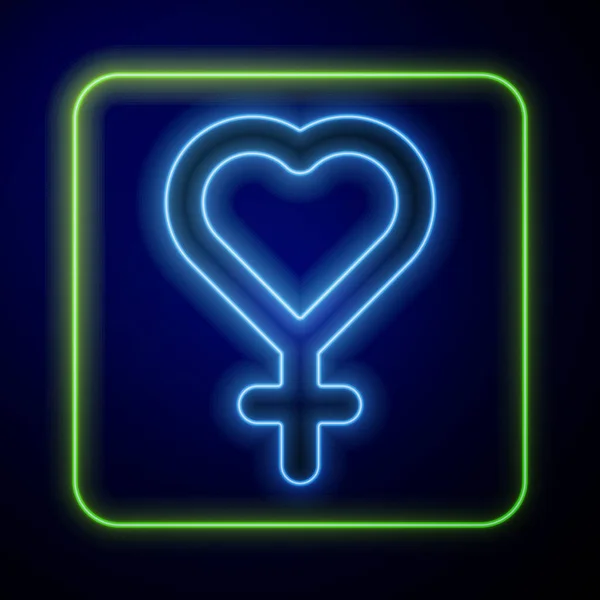 Glowing Neon Female Gender Symbol Icon Isolated Blue Background Venus — Stock Vector