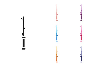Siyah Magic değnek simgesi beyaz arka plan üzerinde izole. Yıldız şekli sihirli aksesuar. Sihirli güç. Simgeleri renkli ayarlayın. Vektör İllüstrasyonu