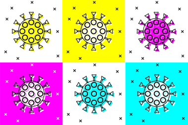 Virüs simgesini renk arkaplanından izole et. Corona virüsü 2019-nCoV. Bakteri ve mikroplar, hücre kanseri, mikrop, mantar. Vektör İllüstrasyonu