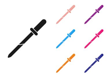 Siyah Pipette simgesi beyaz arkaplanda izole edildi. Tıbbi elementler, kimya laboratuarı ekipmanları. Tıp sembolü. Simgeleri renklendirin. Vektör İllüstrasyonu