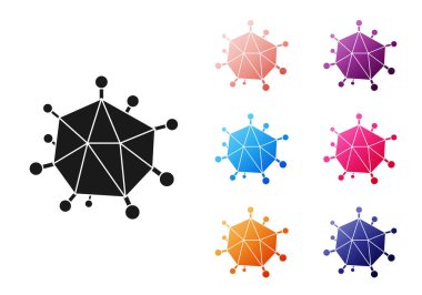 Beyaz arkaplanda siyah virüs simgesi izole edildi. Corona virüsü 2019-nCoV. Bakteri ve mikroplar, hücre kanseri, mikrop, mantar. Simgeleri renklendirin. Vektör İllüstrasyonu