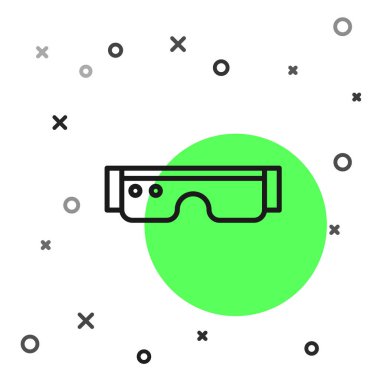 Gözlük üzerine yerleştirilmiş siyah çizgi Akıllı gözlükler beyaz arkaplanda izole edilmiş simge. Giyilebilir elektronik, akıllı gözlüklü, kameralı ve ekranlı. Vektör İllüstrasyonu