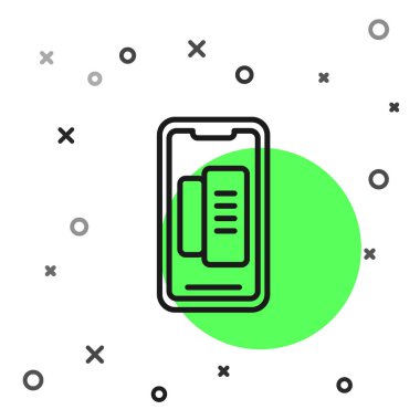 Siyah çizgi Akıllı Telefon, beyaz arkaplanda izole edilmiş cep telefonu simgesi. Vektör İllüstrasyonu