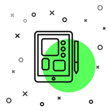 Beyaz arkaplanda siyah çizgi grafik tableti simgesi izole edildi. Vektör İllüstrasyonu