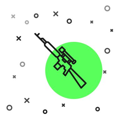 Beyaz arka planda izole edilmiş dürbünlü siyah çizgili keskin nişancı tüfeği. Vektör İllüstrasyonu