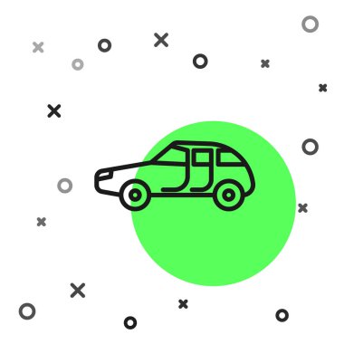 Siyah çizgi araba simgesi beyaz arkaplanda izole edildi. Vektör İllüstrasyonu