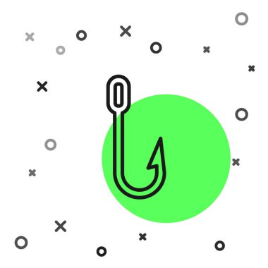 Siyah çizgili olta kancası simgesi beyaz arkaplanda izole edildi. Balık oltası. Vektör İllüstrasyonu