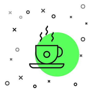 Siyah çizgi kahve fincanı simgesi beyaz arkaplanda izole edilmiş. Çay fincanı. Sıcak içecek kahvesi. Vektör İllüstrasyonu