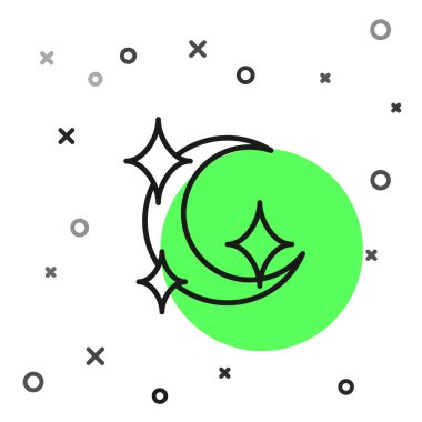 Siyah çizgi Ay ve yıldız simgesi beyaz arkaplanda izole edildi. Vektör İllüstrasyonu