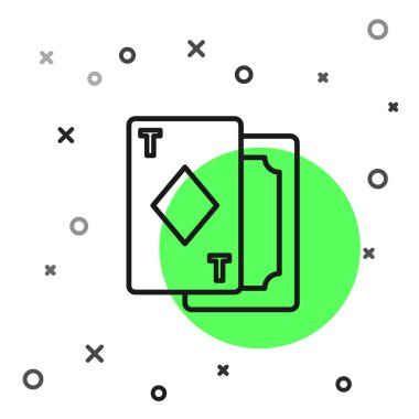 Siyah çizgi beyaz arkaplanda izole edilmiş kart simgesi çalıyor. Kumarhane kumarı. Vektör İllüstrasyonu