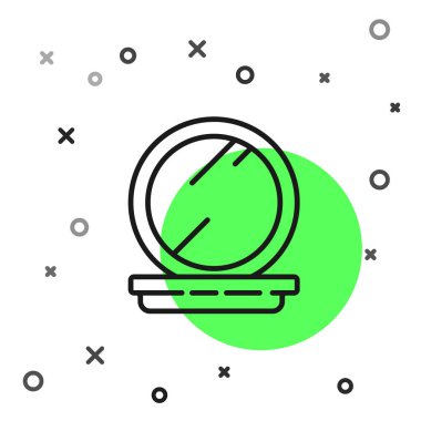 Siyah çizgi makyaj tozu ve beyaz arka planda izole edilmiş ayna simgesi. 8 Mart. Uluslararası Mutlu Kadınlar Günü. Vektör İllüstrasyonu