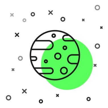 Beyaz arkaplanda siyah çizgi uydu çanak simgesi izole edildi. Radyo anten, astronomi ve uzay araştırması. Vektör İllüstrasyonu