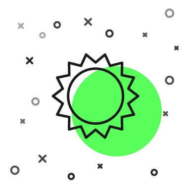 Siyah çizgi Sun simgesi beyaz arkaplanda izole edildi. Yaz sembolü. Güneşli bir gün. Vektör İllüstrasyonu