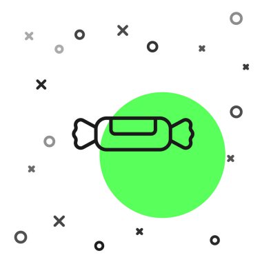 Siyah çizgi Candy simgesi beyaz arkaplanda izole edildi. Vektör İllüstrasyonu