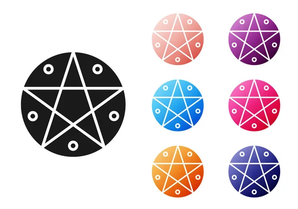 Pentagramme Noir Dans Une Icône Circulaire Isolée Sur Fond Blanc — Image vectorielle