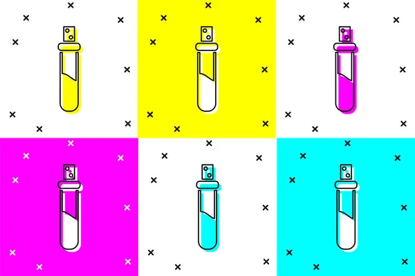 Set Bouteille Avec Icône Potion Amour Isolé Sur Fond Couleur — Image vectorielle