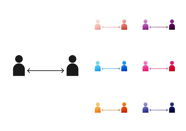 Zwart Pictogram Veilige Afstand Geïsoleerd Witte Achtergrond Virussen Mensen Die — Stockvector