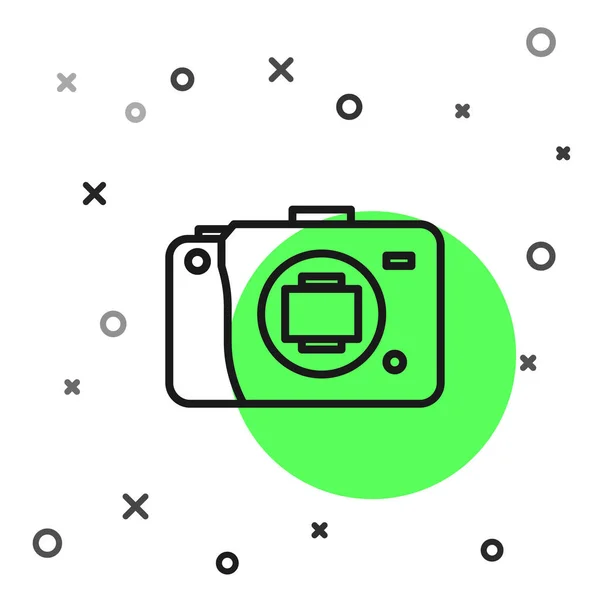 Черная Линия Зеркала Значок Камеры Изолирован Белом Фоне Значок Фотокамеры — стоковый вектор