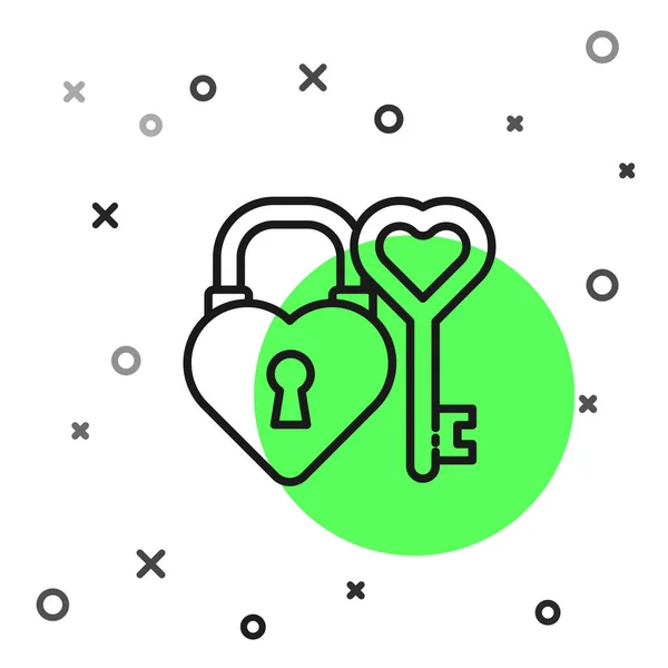 Black Line Castle Shape Heart Key Heart Shape Icon Isolated — Stock Vector