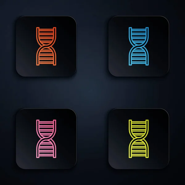 Color Neon Line Dna Symbol Icon Isolated Black Background Set — Stock Vector