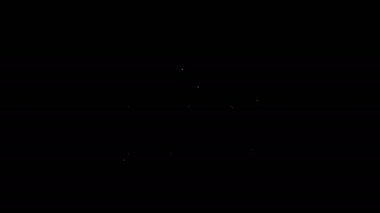 Beyaz çizgi müzik aleti davul ve but çubukları simgesi siyah arkaplanda izole edilmiş. 4K Video hareketli grafik canlandırması