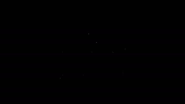 Ligne blanche Tambour d'instrument de musique et bâtons de batterie icône isolée sur fond noir. Animation graphique de mouvement vidéo 4K — Video