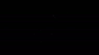 Siyah zemin üzerinde ateş ikonu olan beyaz çizgi roket gemisi. Uzay yolculuğu. 4K Video hareketli grafik canlandırması