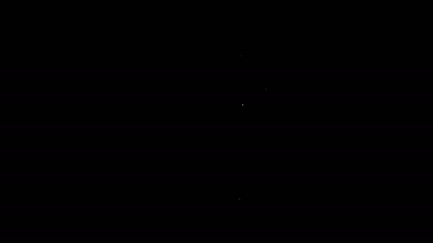 Línea blanca Hombre sosteniendo el icono de la bandera aislado sobre fondo negro. Animación gráfica de vídeo 4K — Vídeos de Stock