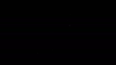 Siyah zemin üzerinde ateş ikonu olan beyaz çizgi roket gemisi. Uzay yolculuğu. 4K Video hareketli grafik canlandırması