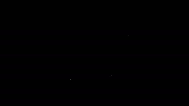 Weiße Linie Ski und Stöcke Symbol isoliert auf schwarzem Hintergrund. Extremsport. Skiausrüstung. Wintersport-Ikone. 4K Video Motion Grafik Animation — Stockvideo