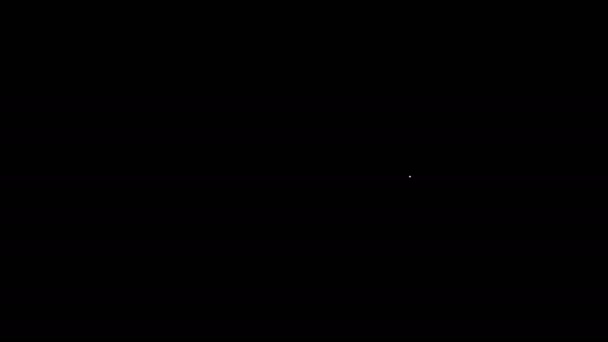Белая линия Рафтинг лодки значок изолирован на черном фоне. Надувная лодка с веслами. Водные виды спорта, экстремальные виды спорта, отдых, отдых. Видеографическая анимация 4K — стоковое видео