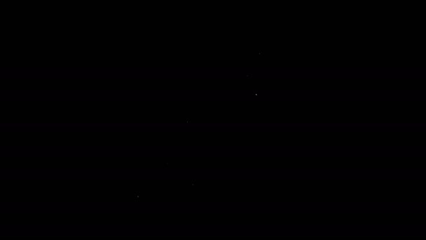 Línea blanca Cohete nave con icono de fuego aislado sobre fondo negro. Viaje espacial. Animación gráfica de vídeo 4K — Vídeo de stock